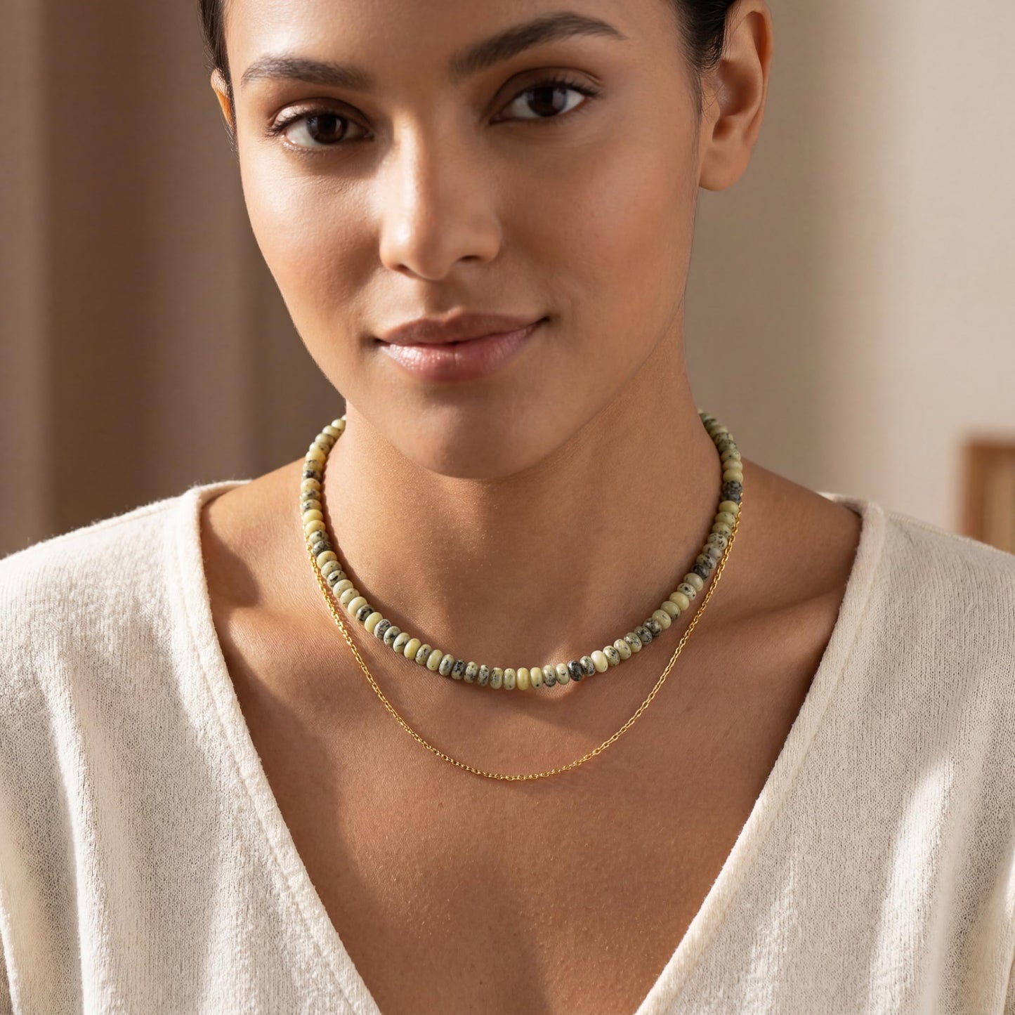 CONRAN KREMIX Yellow Turquoise Stone Beaded Necklace for Women,Natural Gemstone Bead Choker Necklaces Boho Summer Beach Layering Necklace Jewelry Gift for Women