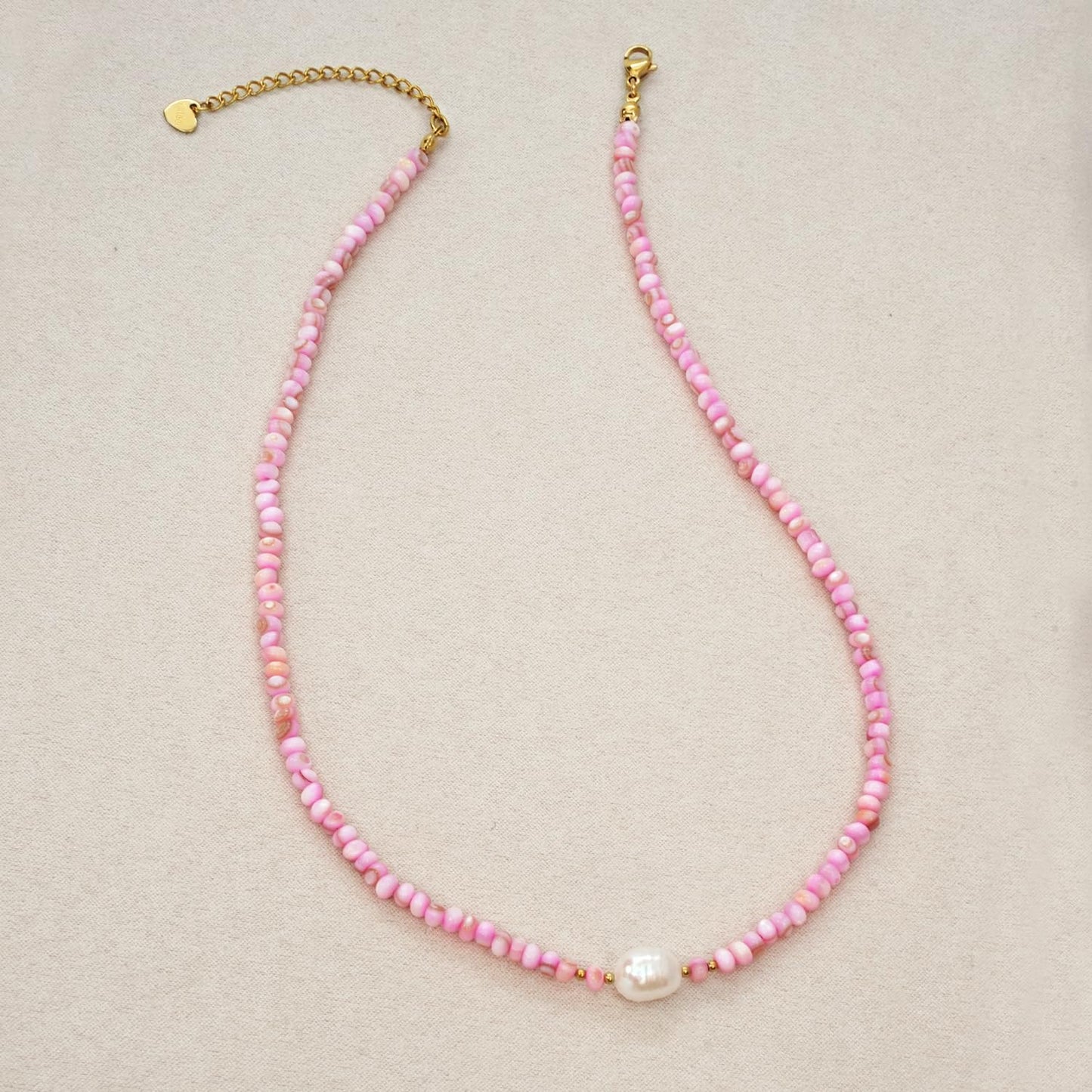 ERNAULO Beaded Necklaces for Women Seashell Beach Necklace with Freshwater Pearl 14K Gold Plated Boho Summer Handmade Jewelry CK-Seashell-lightpink