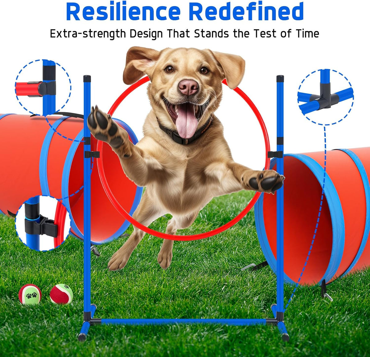Dog Agility Training Equipment Set, Obstacle Courses Agility Training Kit for Puppy Includes 2 High Hurdles, Standard Tunnel, Blind Tunnel, Jumping Ring, 6 Weave Poles, Pause Box and 2 Carrying Bags