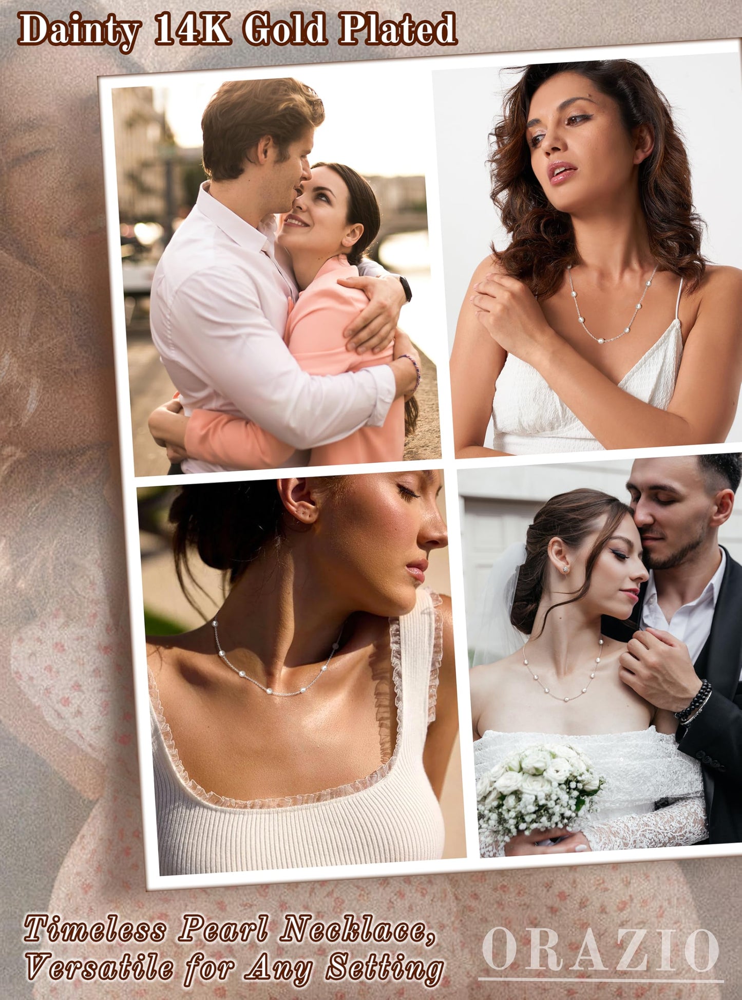 ORAZIO Dainty Gold Pearl Necklaces for Women, Silver Plated Faux Pearl Choker Necklaces Trendy Small Pearl Necklace Strand Wedding Prom Bridal Pearls Jewelry Gifts 20 in 4mm