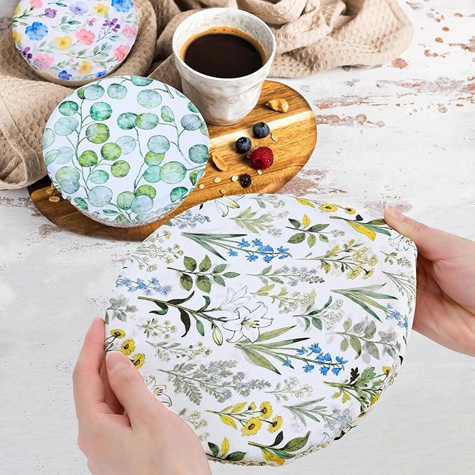 5 Pieces Bowl Covers Reusable, 5 Size Elastic Cloth Bowl Covers for Bread Proofing Stretch Food Covers Washable for Food Fruits Leftover (Rosa Chinensis)
