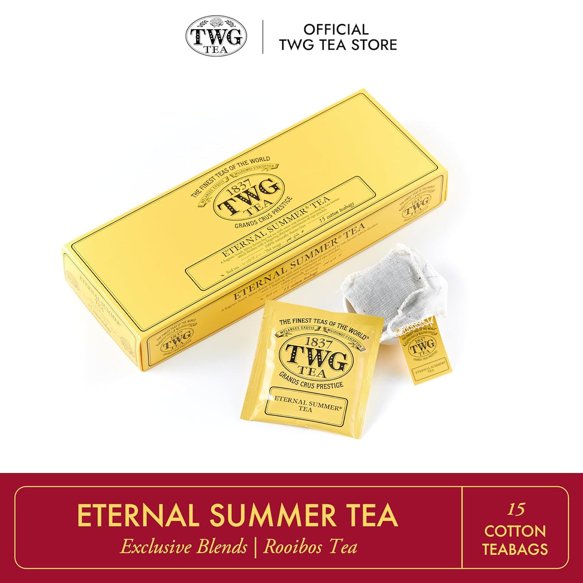 TWG Tea | Eternal Summer Tea | Rooibos Tea | Flowers & Redcurrant | 15 Hand Sewn Cotton Teabags | Gift Set