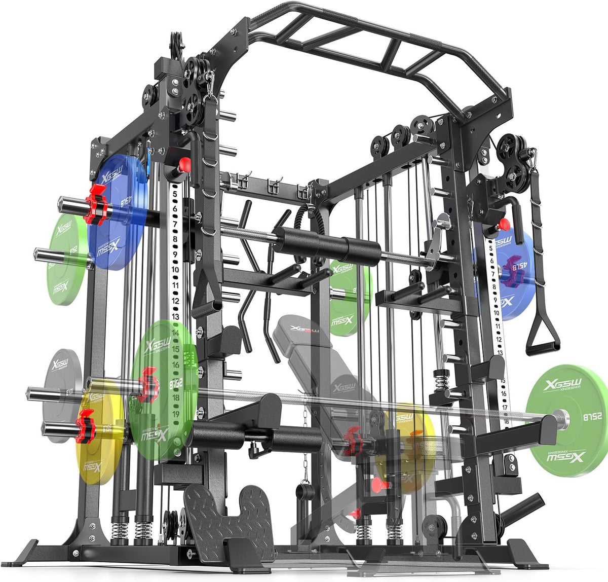 Power Cage,1600lbs Multi-Function Power Rack with Adjustable Cable Crossover System and More Training Attachment, Weight Cage for Home Gym