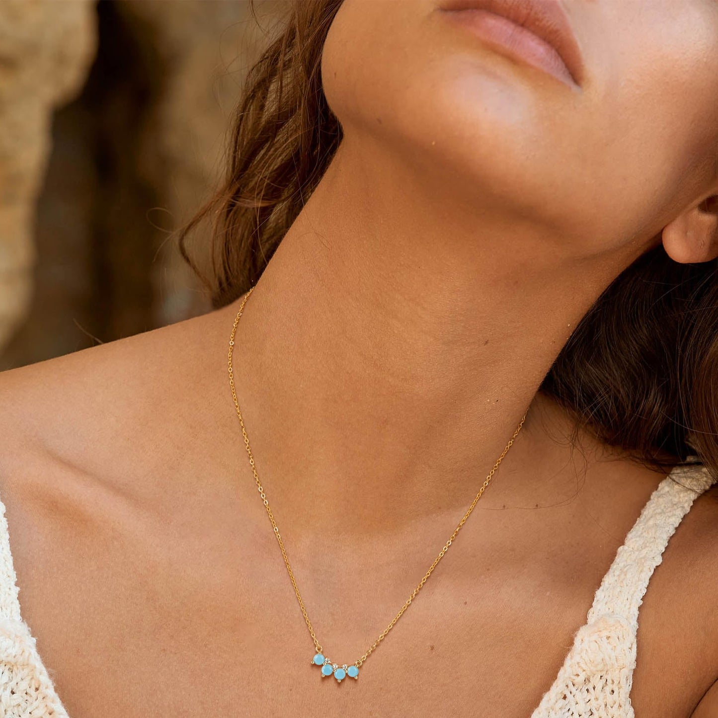 LOLAR RAY V-Shaped Turquoise Necklace 14K Gold Plated Gemstone & Cubic Zirconia Dainty Pendant Adjustable Chain Delicate Gift for Women
