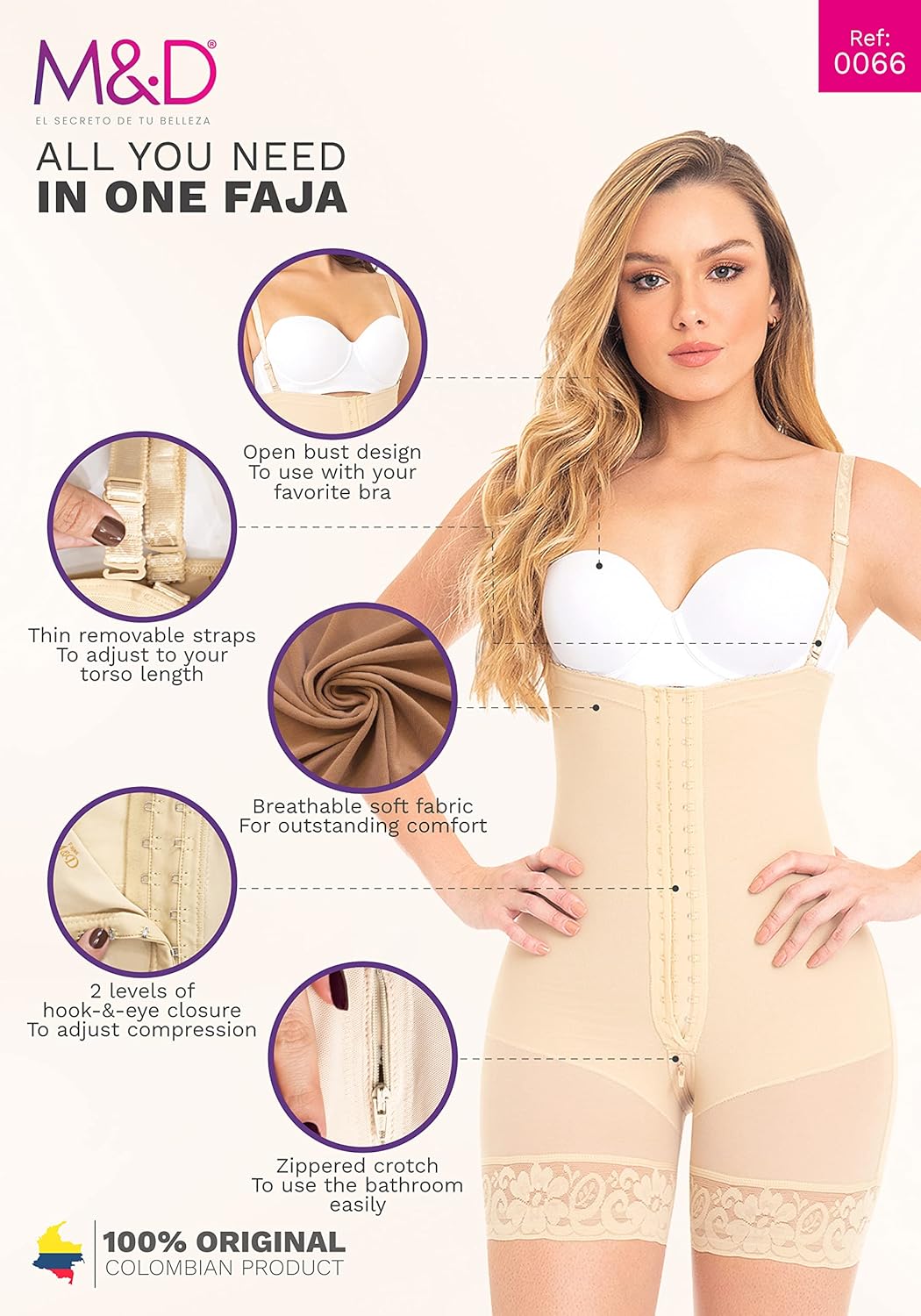 M&D Fajas Colombianas Postparto Reductoras y Moldeadoras Strapless Colombian Postpartum Girdles Butt Lift for Women