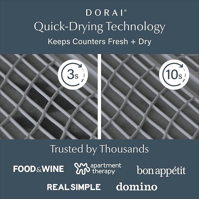 Dorai Home Dish Pad - Collapsable Stone Dish Drying Mat with Diatomaceous Earth for Quick Drying - Ultra Absorbent - Encased in Woven Silicone - Eco-Friendly, Foldable - Large 24.6" x 16.5", Slate