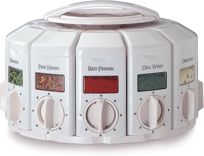 KitchenArt Spice Rack, Select-A-Spice Auto-Measure Rotating Spice Rack, White, 12 Compartments
