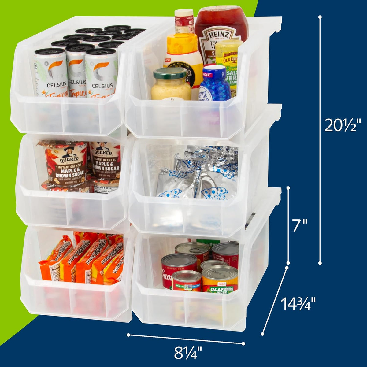 Plastic Containers for Organizing and Storage Bins for Closet, Kitchen, Office, Garage or Pantry Organization, Stackable Bins, Large (14.8" x 8" x 7"), 6-Pack, Clear