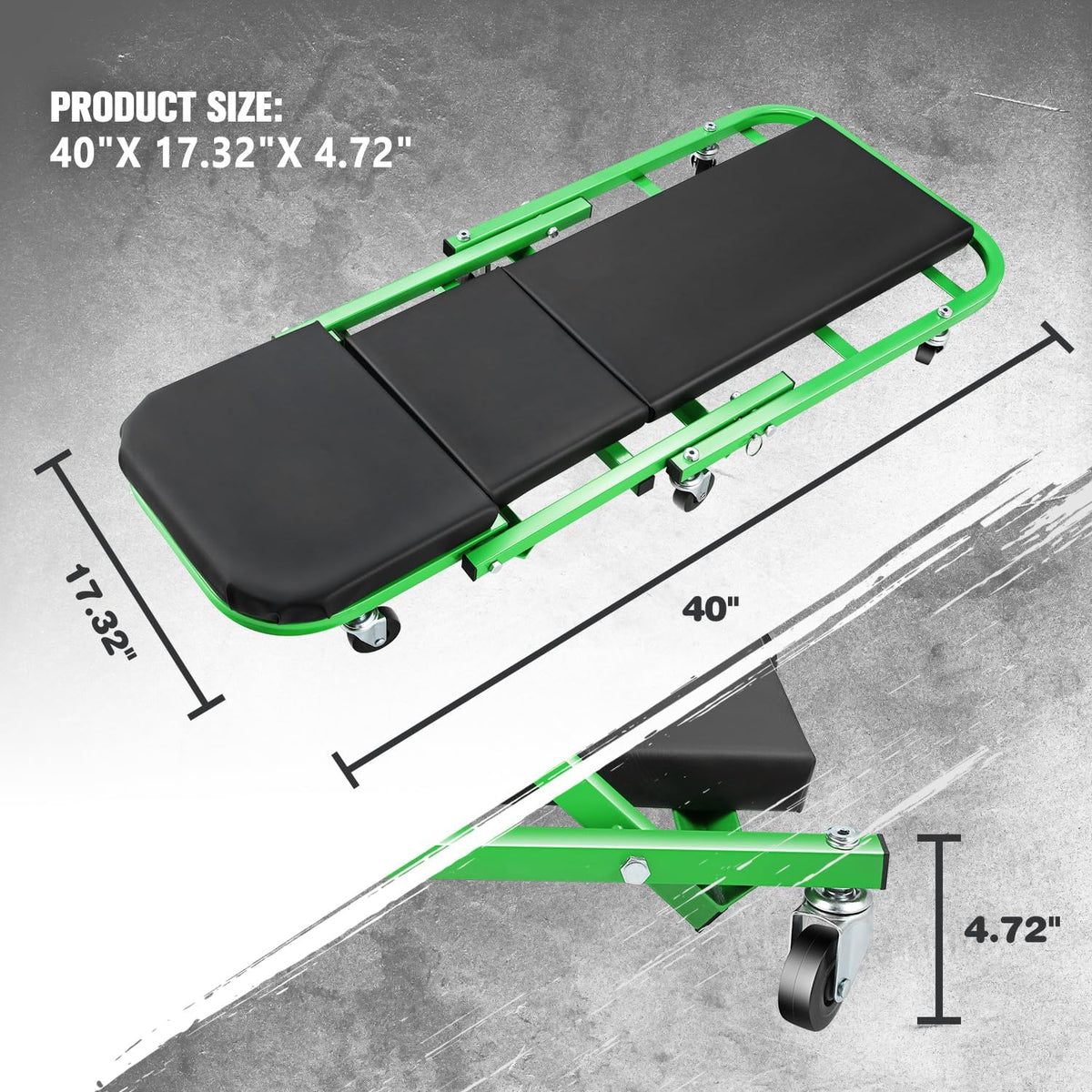 DNA MOTORING 40 Inches Folding 2 in 1 Rolling Z Creeper, Adjustable Roller Garage Chair Lay Down or Sit, 6 Pcs 2" Casters, 150kg Weight Capacity, Green, TOOLS-00187-GR