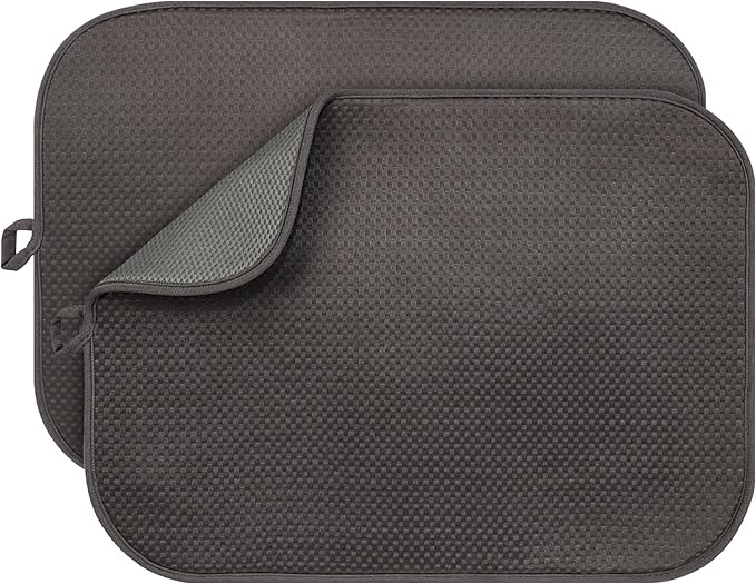 2-Pack Dark Gray Dish Drying Mats 20" x 15" – XL Kitchen Drying Mat for Countertop, Absorbent Microfiber Dish Rack Mat, Foldable Dish Pad for Dishes, Pans – Reusable Dish Drainer Mat