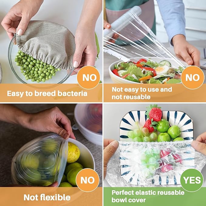 Sukh 100PCS Bowl Covers Reusable - Thickend&Sturdy Plastic Bowl Cover Elastic Food Covers Stretch Reusable Disposable Food Storage Fresh Keeping Bags Outdoor to Keep Dust Away Outdoor Party Supplies