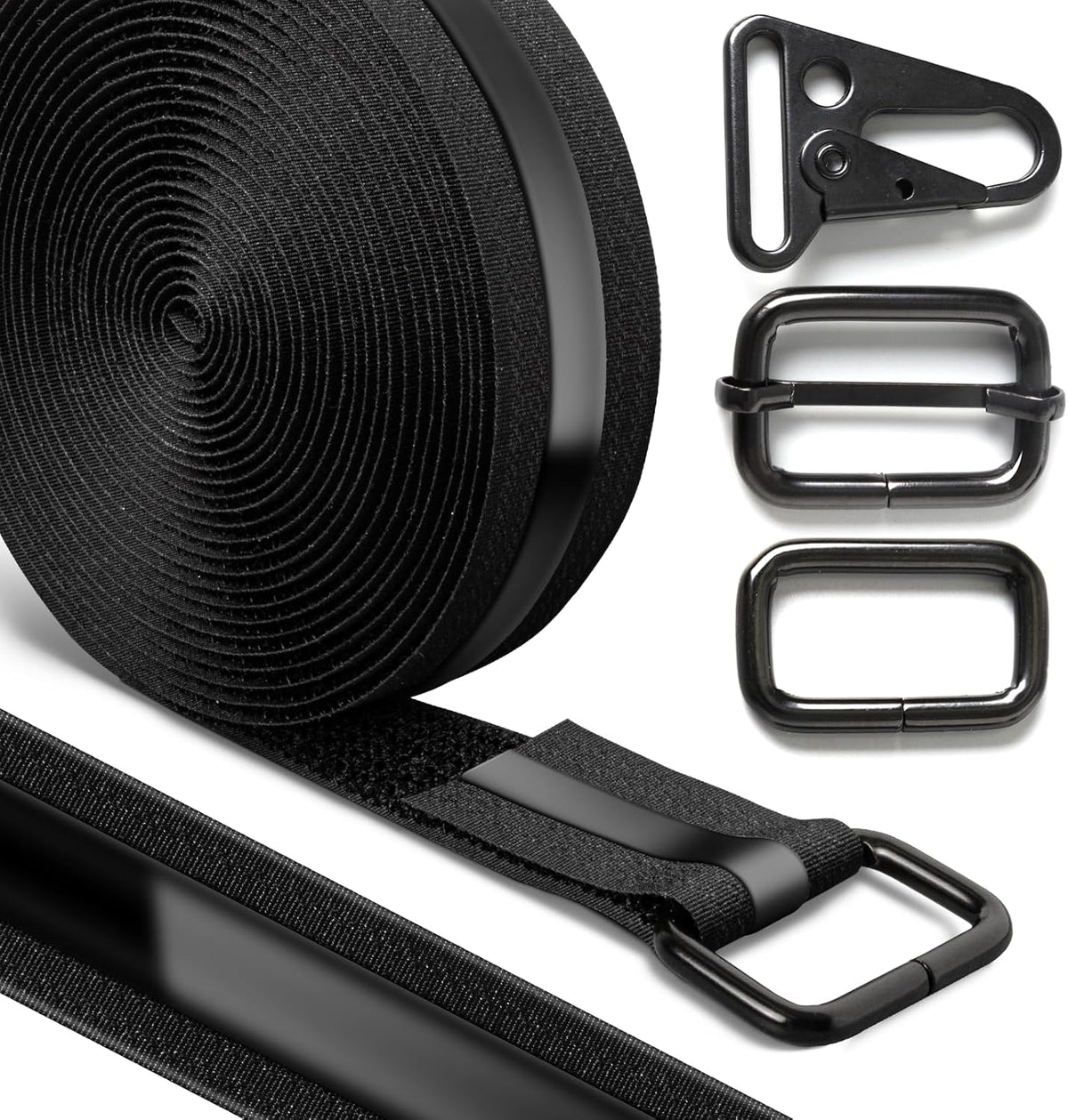 1.18" x 16' Heavy-Duty Fastening & Super Anti-Slip Cinch Straps with 22 Buckles, Black Nylon Hook and Loop, Reusable for Organization & Storage