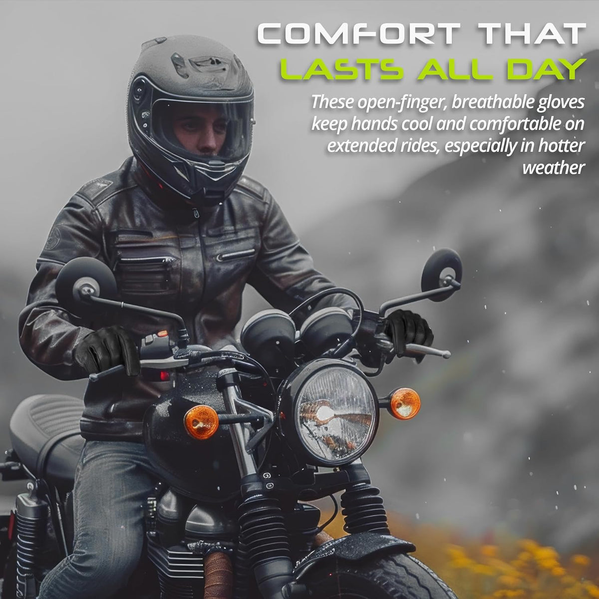 aasportx Motorcycle Gloves - Men's Leather Motorbike Gloves with Touchscreen Function - Non-Slip Pads for Men & Women