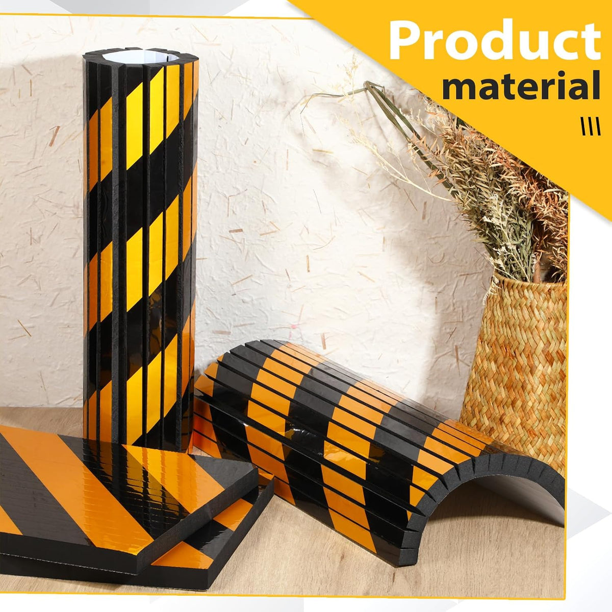 6 Pcs Garage Wall Protector Garage Pole Padding Wall Bumpers Guards Reflective Foam Stoppers for Your Vehicle Parking Corner for Parking Lot, Black Yellow