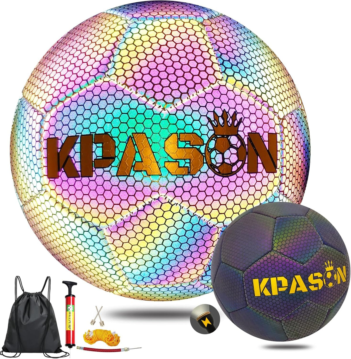 Soccer Ball, Holographic Reflective Glowing Soccer Ball for Men Women Training