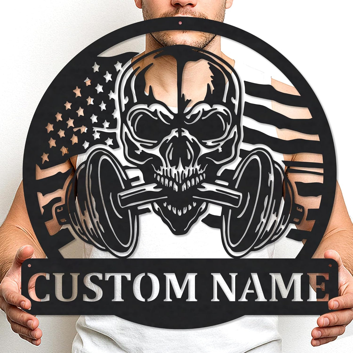 Gym Metal Sign Personalized Custom Name Fitness Decor for Home Workout Room, Powerlifting Garage Center Motivational Wall Art, Gift for Women, Men, Dad, Papa, Grandpa, Mother, Sister, Girls