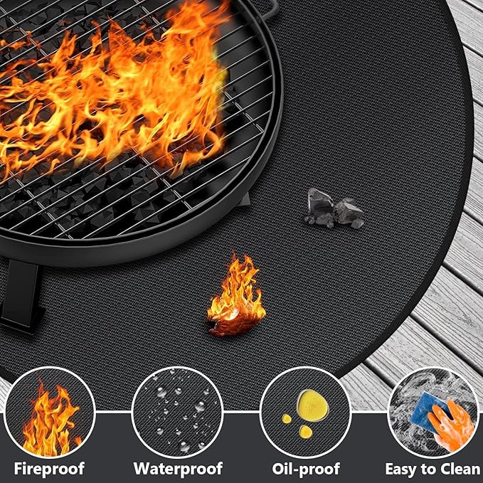 48" Round Fire Pit Mat for Solo Stove Bonfire/Under Grill Mat for Outdoor Grill Fireproof Waterproof Oil-Proof, 4 Layers Fireproof Fire Pit BBQ Pad Mat for Solo Stove Deck Patio Protect