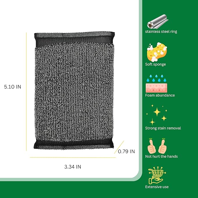 Steel Wool Scrub Sponges Kitchen, Reusable Dish Scrubber Sponge, for Pots, Pans, Gentle and Scratch Free - 12 Pack Black