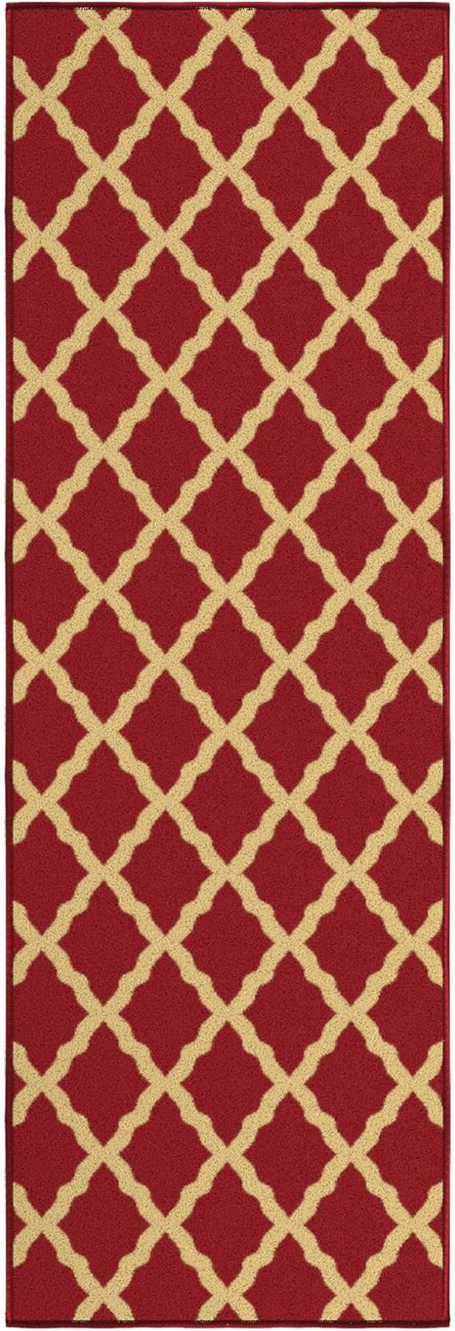 Ottomanson Hallway Runner Rug 20" x 59" Non Slip Trellis Area Rugs Easy to Clean Laundry Rug Runner Durable & Pet Friendly Floor Carpet Runners for Hallways Entryway Living Room Kitchen Bathroom, Red