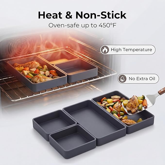 4-Pack Silicone Sheet Pan Dividers Nonstick Heat-Resistant Baking Trays for Oven, Multifunctional Cheat Sheets Silicone Baking Pan for Food Prep & Picnic Storage