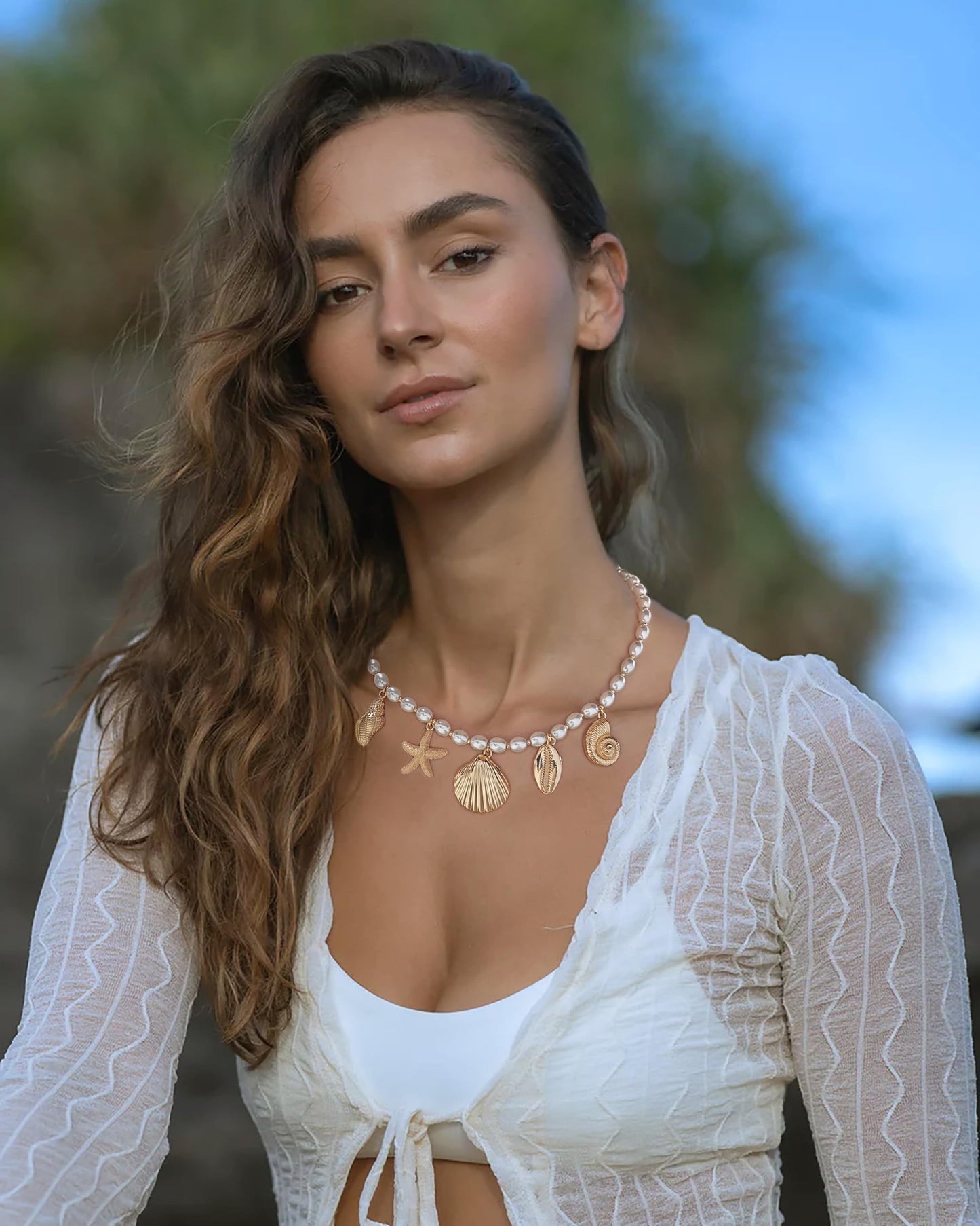 INNERDIVA Charm Necklace for Women, Gold Conch Starfish Shell Necklaces Conch Seashell Necklaces Summer Beach Gifts