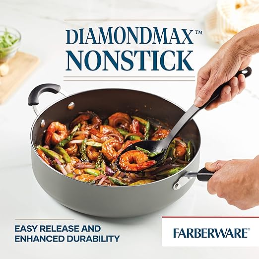 Farberware Cookstart DiamondMax Nonstick Jumbo Cooker with Lid and Helper Handle, Dishwasher Safe, 6 Quart - Silver