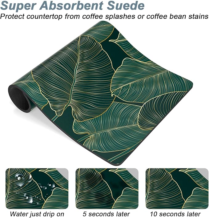 Rnivvi Coffee Mat, 16" x 24" Cute Tropical Theme Coffee Bar Mats for Espresso Machine Station Accessories and Organizer, Hide Stain Rubber Backed Absorbent Dish Drying Pad for Kitchen Counter, Palm