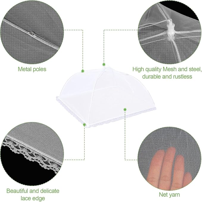 4 Pack Mesh Food Covers 14 inch, Large and Tall Food Covers, Pop-Up Mesh Food Covers Tent Umbrella for BBQs, Outdoors, Screen Tents, Parties Picnics