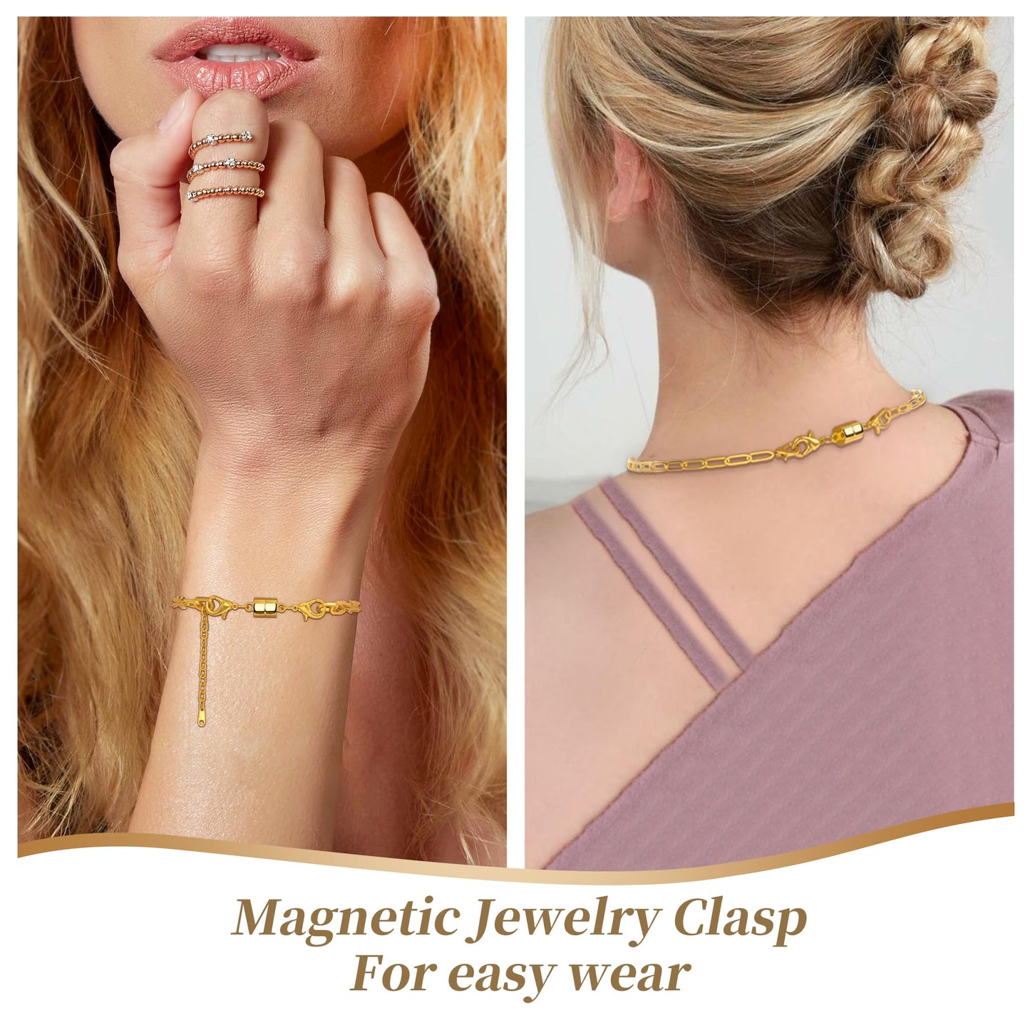 SUTQIGUI Magnetic Necklace Clasp and Closures with Double Lobster Clasp, 14K Gold and Silver Necklace Extenders for Women Magnetic Jewelry Clasps for Necklaces, Bracelet Necklace Extender(6PCS)