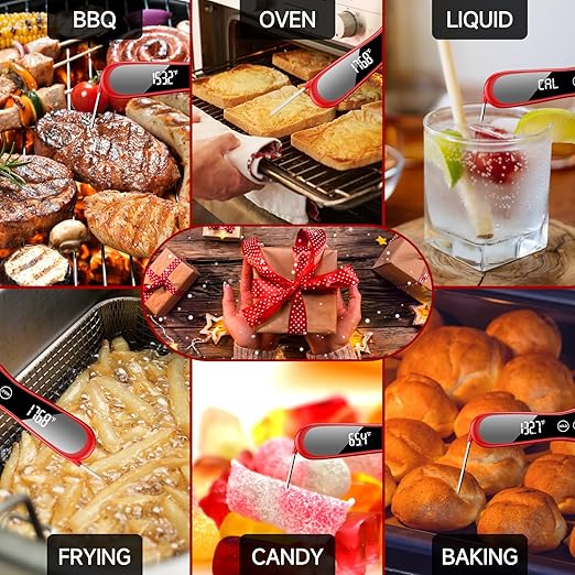 2025 Upgraded Meat Thermometer Digital-1 Second Instant Read Food Thermometer with Large LED Display-IP67 Waterproof Kitchen Thermometer for Grilling and Cooking for Oven, BBQ, Smoker, Candy, Turkey