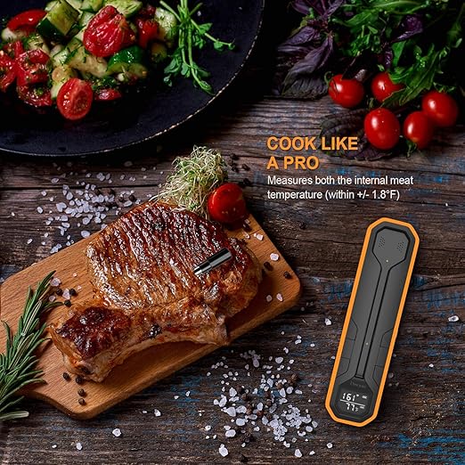 Wireless Meat Thermometer – Digital Cooking Thermometer with Wireless Probe – 500Ft Remote Range Food Thermometer – with iOS & Android Read App -Preprogrammed Temperatures for BBQ, Oven, Grill