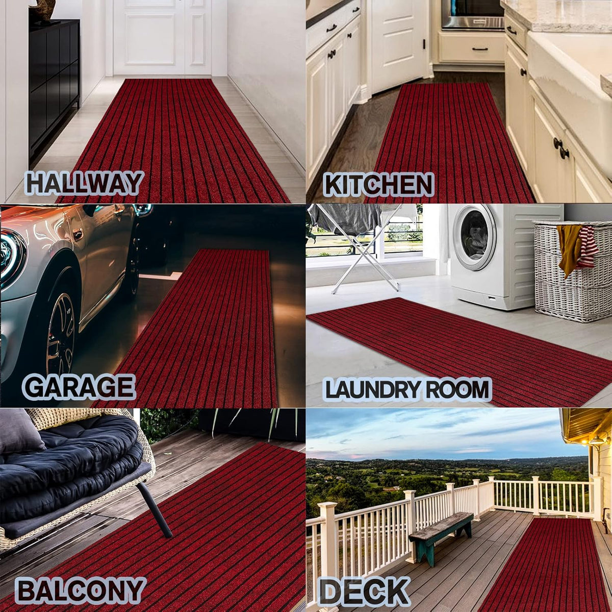 Custom Size Backed Non-Slip Area Rugs Runner, Easy Clean, Waterproof Runner Rugs for Hallway Entryway, Kitchen, Laundry, 3FT x 76FT, Red Stripe
