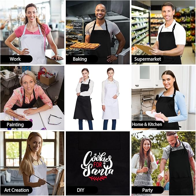 Jubatus 1 Pack 100% Cotton Aprons with 2 Pockets Cooking Chef Kitchen Adjustable Bib Apron for Women Men, Black