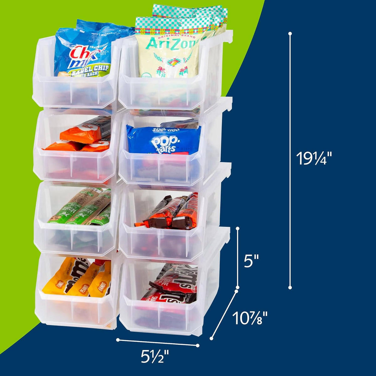 Plastic Containers for Organizing and Storage Bins for Closet, Kitchen, Office, Garage or Pantry Organization, Stackable Bins, Medium (11" x 5" x 5.5"), 8-Pack, Clear