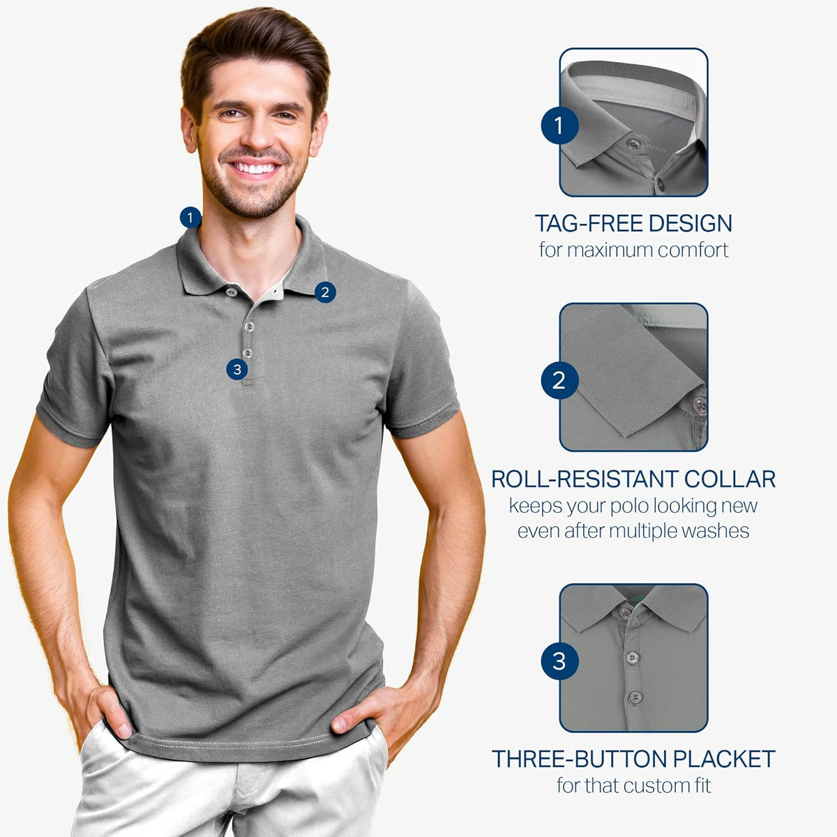 Mio Marino Golf Polo Shirts for Men - Dry Fit - Ultra-Thin Breathable Fabric