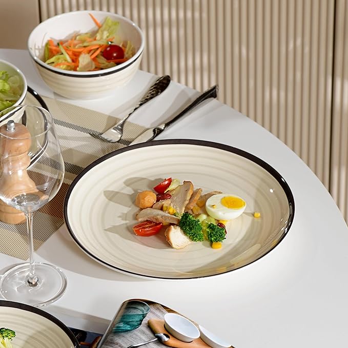 Melamine Dinnerware Set for 4, 12Pcs Dinnerware Sets, Lightweight Plates And Bowls Sets, Morden Dishes Sets for Indoor and Outdoor Use, Dishwasher Safe BPA Free(Off White)
