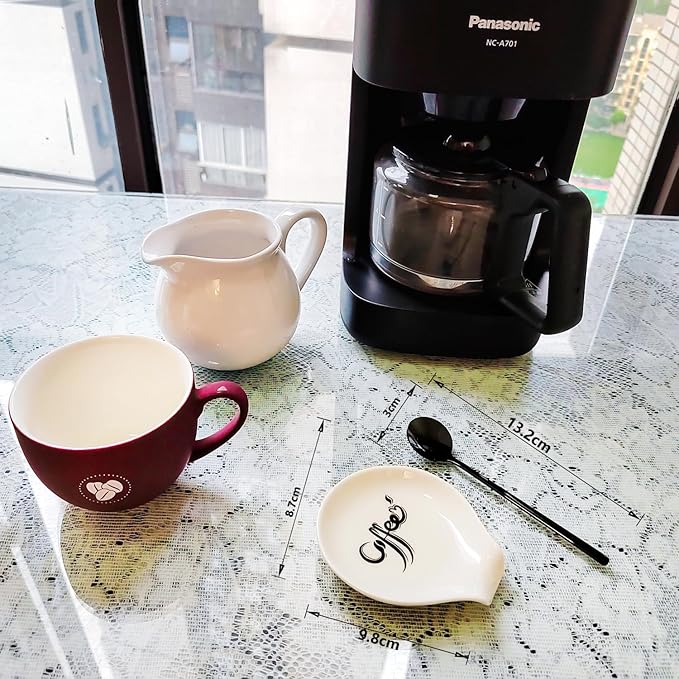 Coffee Spoon Rest, Small Ceramic Coffee Spoon Holder, Porcelain Spoon Holder, Ceramic Spoon Rest for Tablespoon,Teaspoon,Bar Spoon,Coffee Bar Accessories (Spoon Rest+Black Spoon)