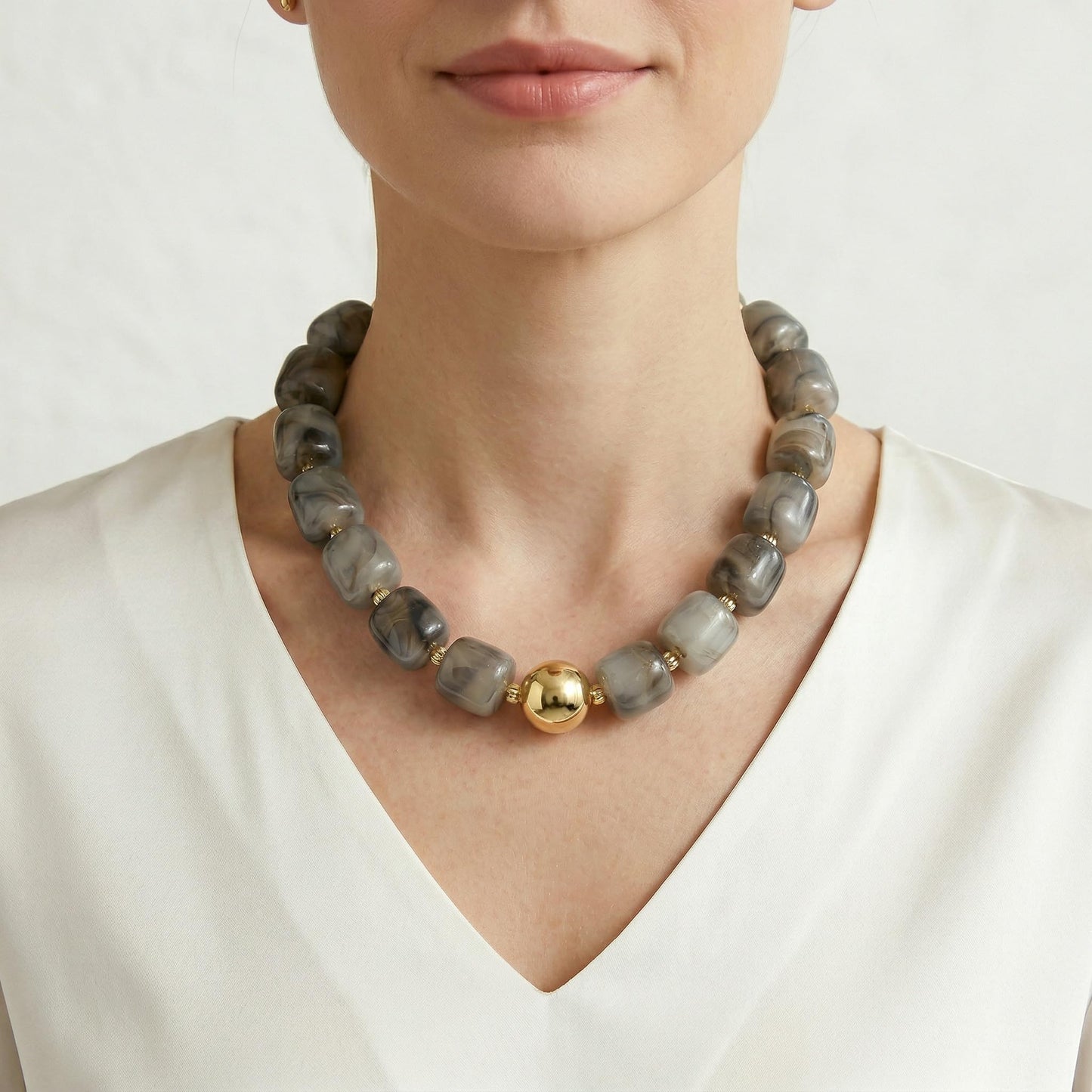 BREPINE Ash Grey Chunky Necklaces for Women Multicolored Large Square Resin Beads Necklace Trendy Bold Statement Beaded Summer Candy jelly Vacation Choker