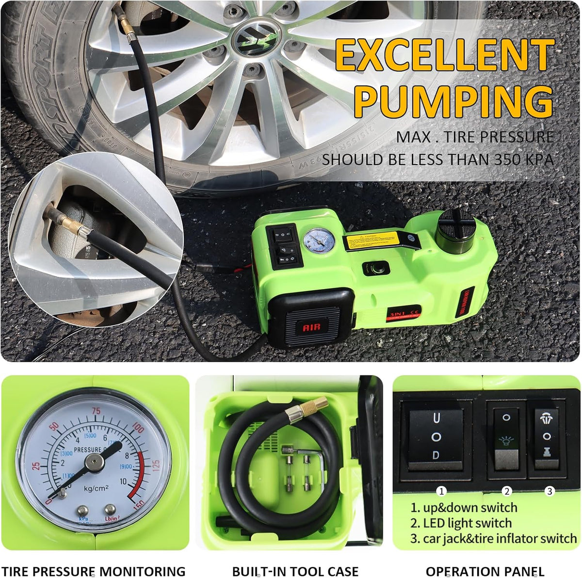 Electric Car Jack Kit 5Ton 12V Car Jack(Lifting Range: 6.1~20.86 inch) with Impact Wrench Tire Inflator for SUV MPV Sedan Truck Change Tires Garage Repair and Emergency Tire Change