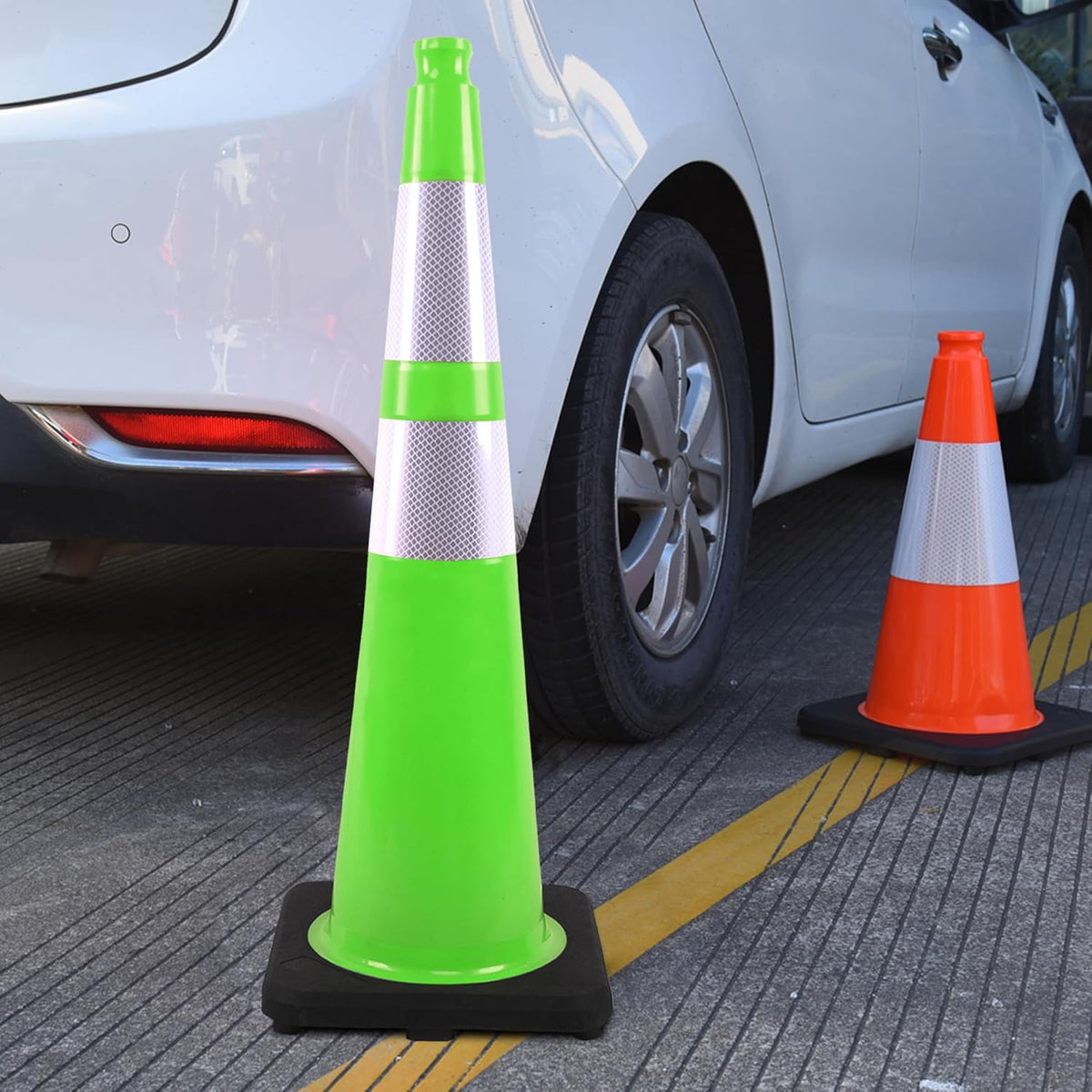 OrangeStar 6 Pack 36" Traffic Safety Cones, Green Parking Cones Construction Cones with Reflective Collar, Heavy Duty Base for Roadwork, Highway, Parking Lot Safety, Warehouse, Indoor & Outdoor Use