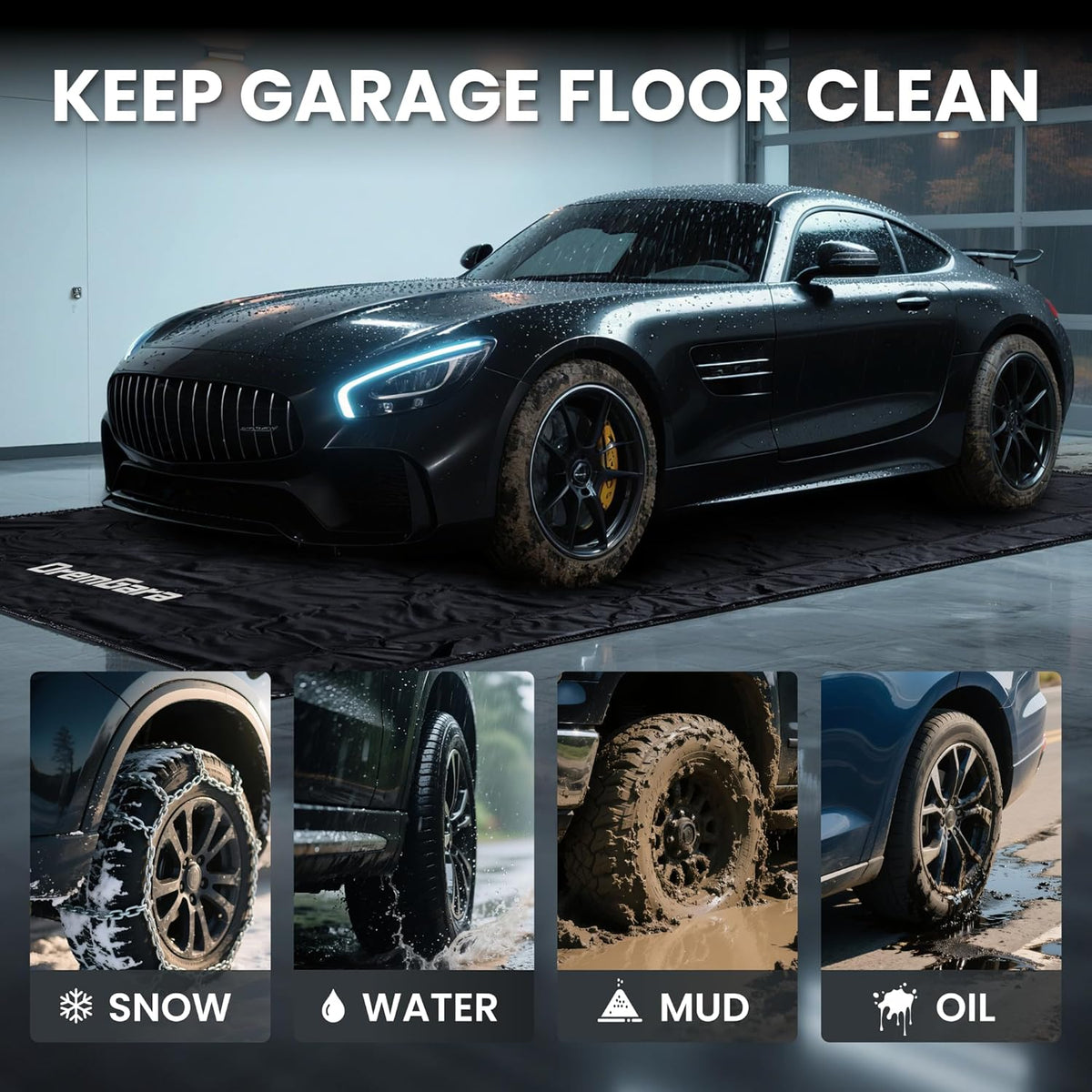 Easy to Clean Heavy-Duty PVC Garage Floor Mat with Waterproof Containment Protection for Cars SUVs Trucks Parking Garages Non-Slip Durable Containment Mat Multiple (8'6"x22')
