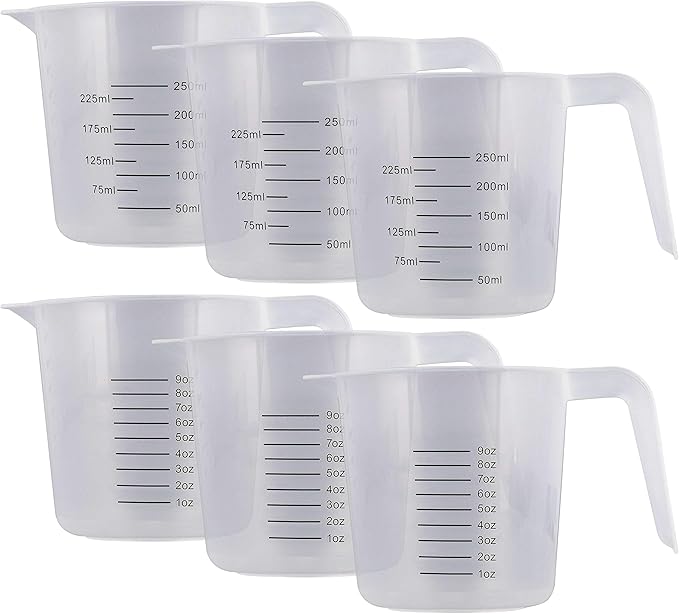 U.S. Kitchen Supply Plastic Measuring Cups with Handles - 8 oz (250 ml) Liquid Measuring Cup Set of 6 - Clear Microwave Safe Kitchen Cups - Measure in mL or Ounces, Measurement Cup for Cooking