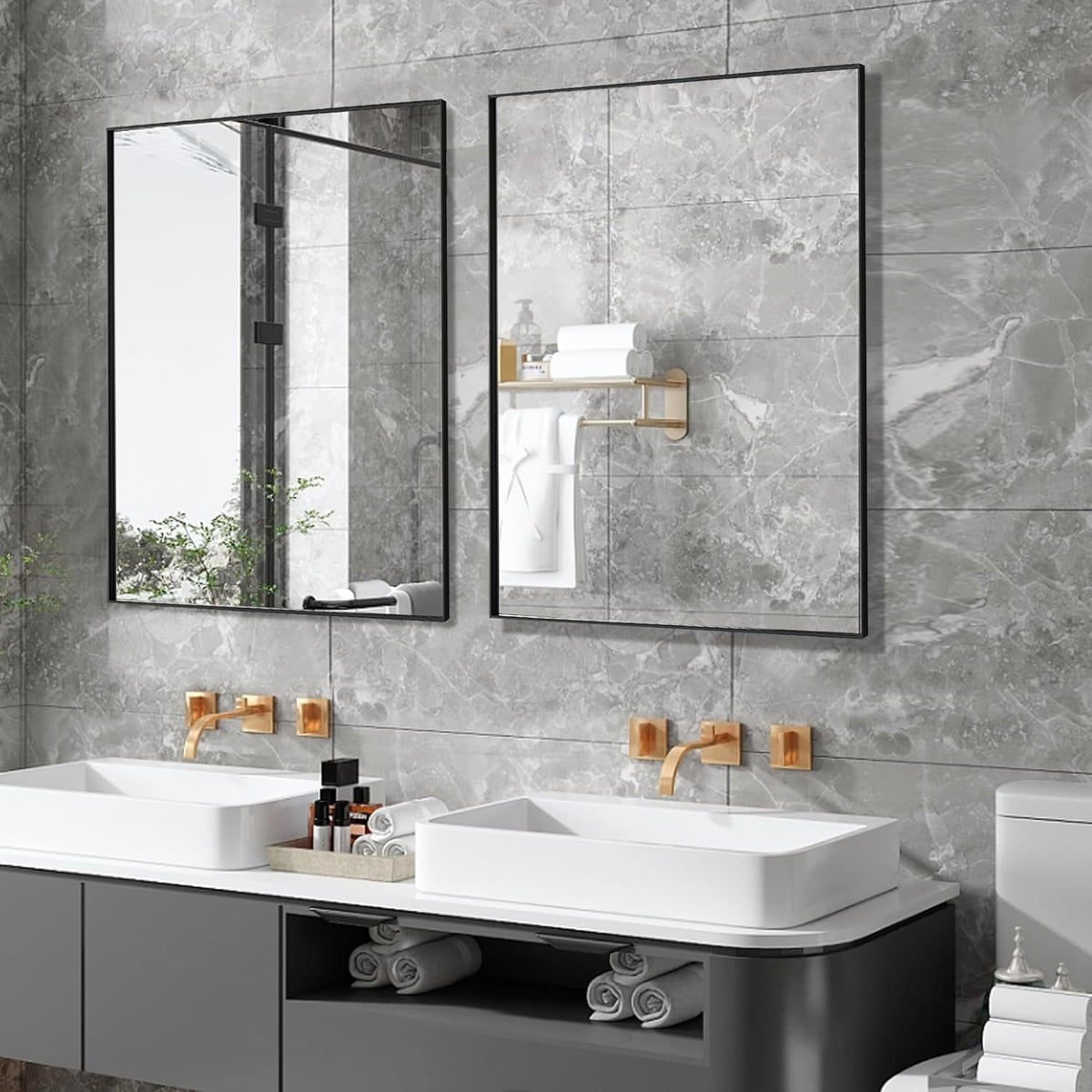 27x36 Inch Black Bathroom Mirror for Wall, Aluminum Frame Rectangle Rectangular Vanity Mirror, Modern Large for Bedroom, Living Room, Horizontal or Vertical