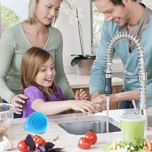 Funnels for Kitchen Use, Food Grade Silicone Collapsible Kitchen Funnel (Blue)