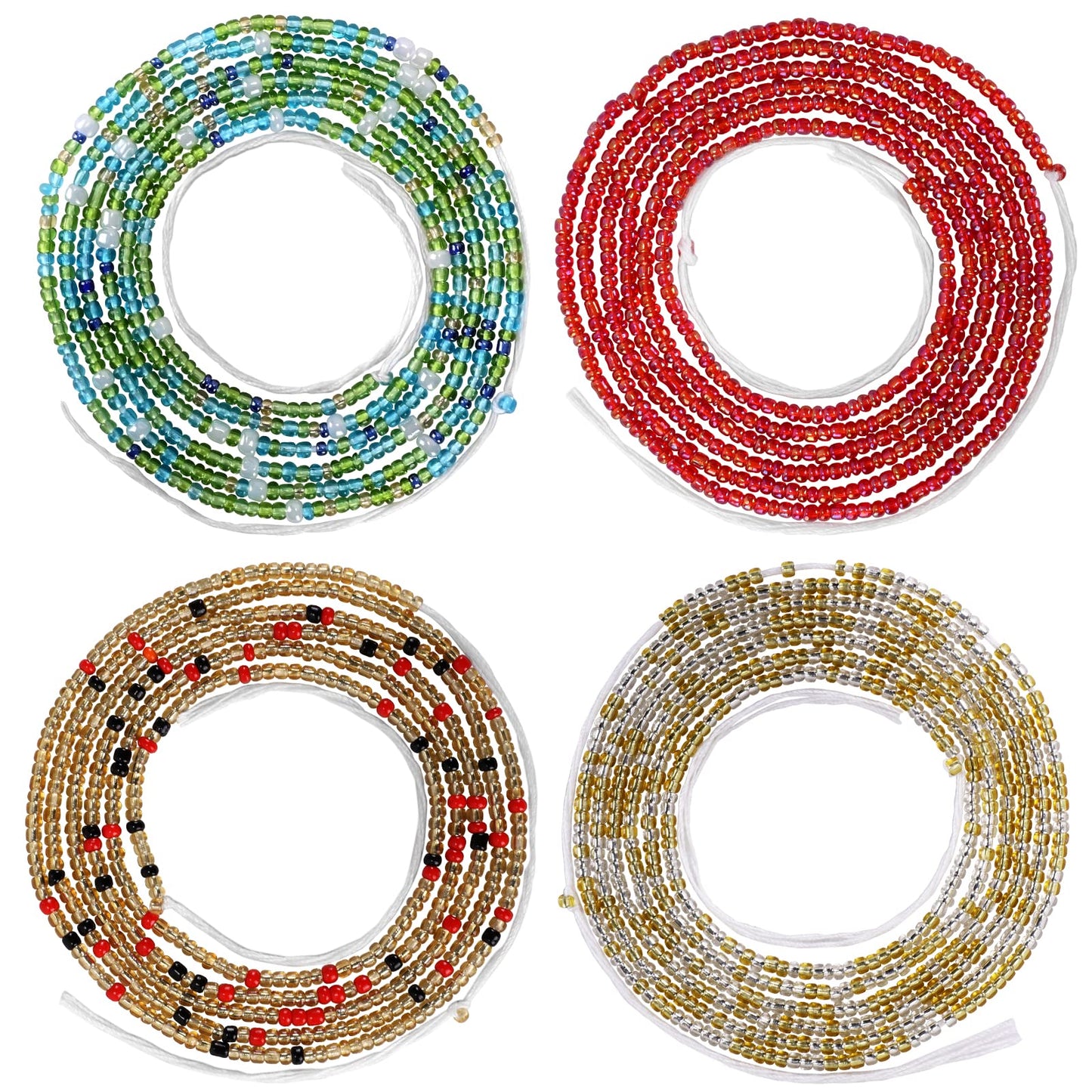 Teniinet 4PCS 50” Handmade African Waist Beads for Women Non-Stretching(Tie-on)