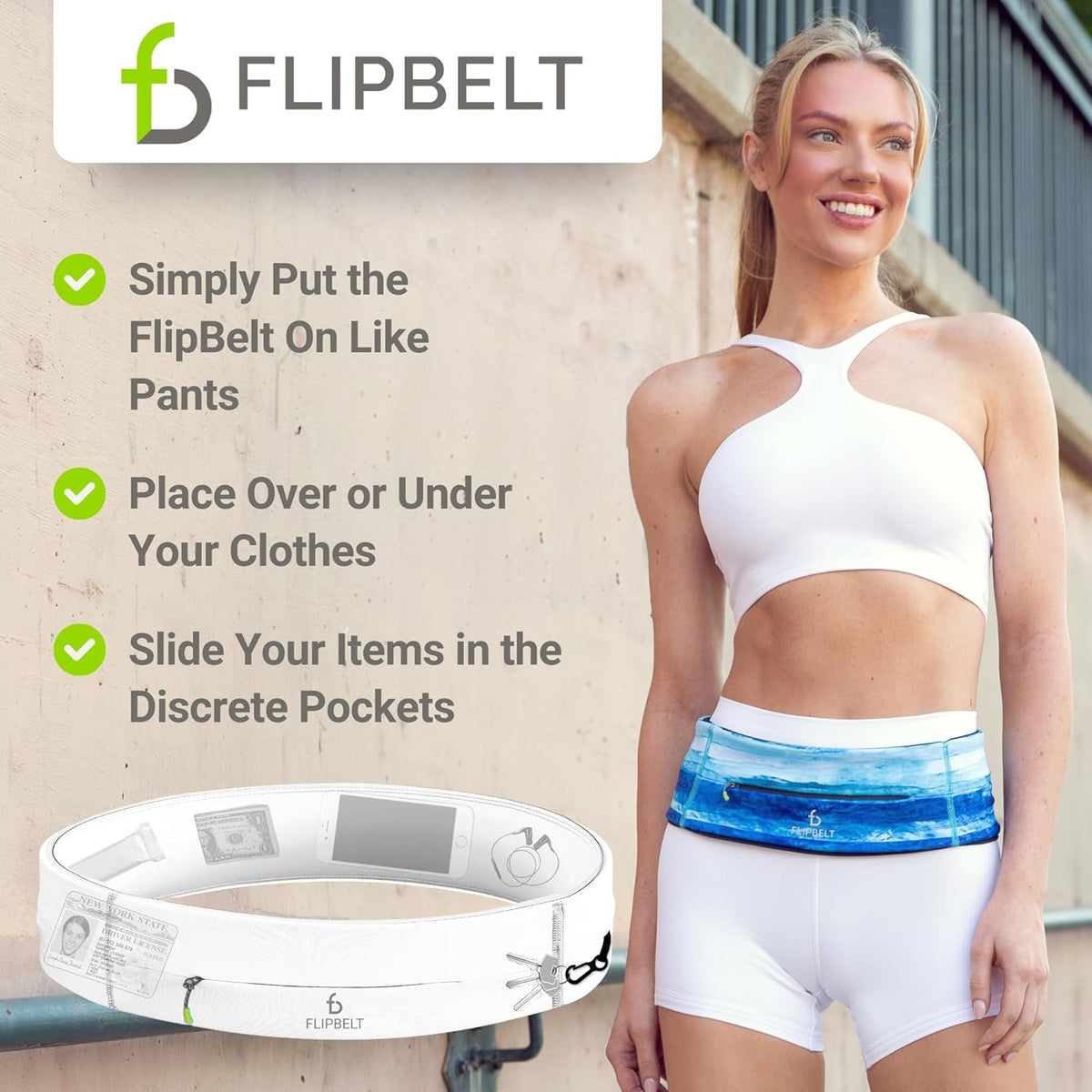 FlipBelt Zipper Running Belt, Waist Pack for Fitness and Running, US Company