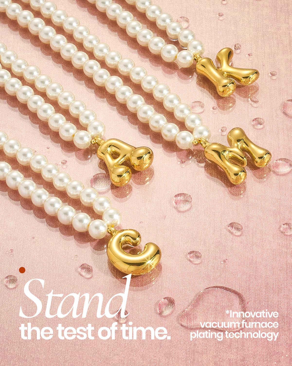 DoDoBeads Pearl Initial Necklace, 18K Gold Plated Stainless Steel Balloon Letter Pendant P, Non-Tarnish Waterproof Chunky Monogram Jewelry Gifts for Women Teens
