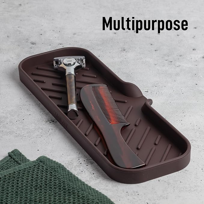 Zulay Kitchen Large Silicone Sponge Holder (12x4) – Flexible Sink Organizer Tray for Kitchen & Bathroom – Multipurpose Soap Dish for Sponges, Makeup, Trinkets & More (Chocolate)