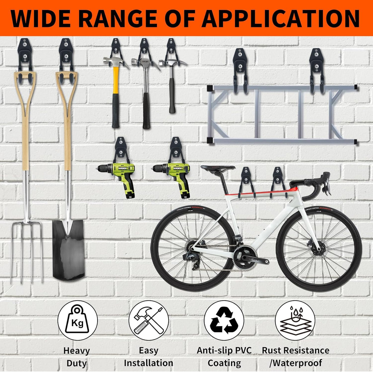 6 Pack Garage Hooks, Large Utility Wall Mount Garage Hooks Heavy Duty with Multiple Welding Spots, Garage Organization for Hanging Garden & Shed Tools, Bike, Ladder, Hose and More(Black)