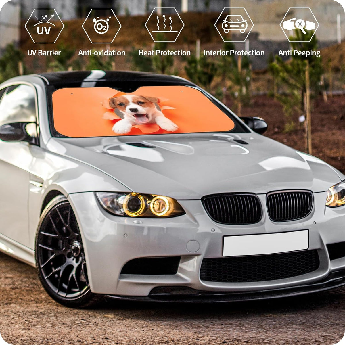 Custom Windshield Sun Shade for Car Personalized Window Sunshades Add Your Photo Logo Text Image Customize Car Sun Visor Foldable UV Ray Sun Protector for Sedans SUV Trucks (M)
